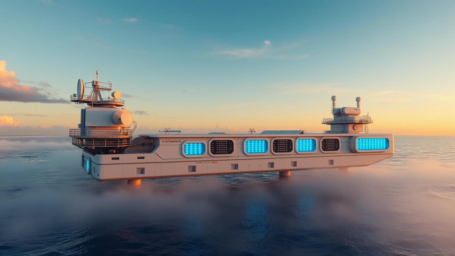 SeaCloud offshore AI compute platform at sunset